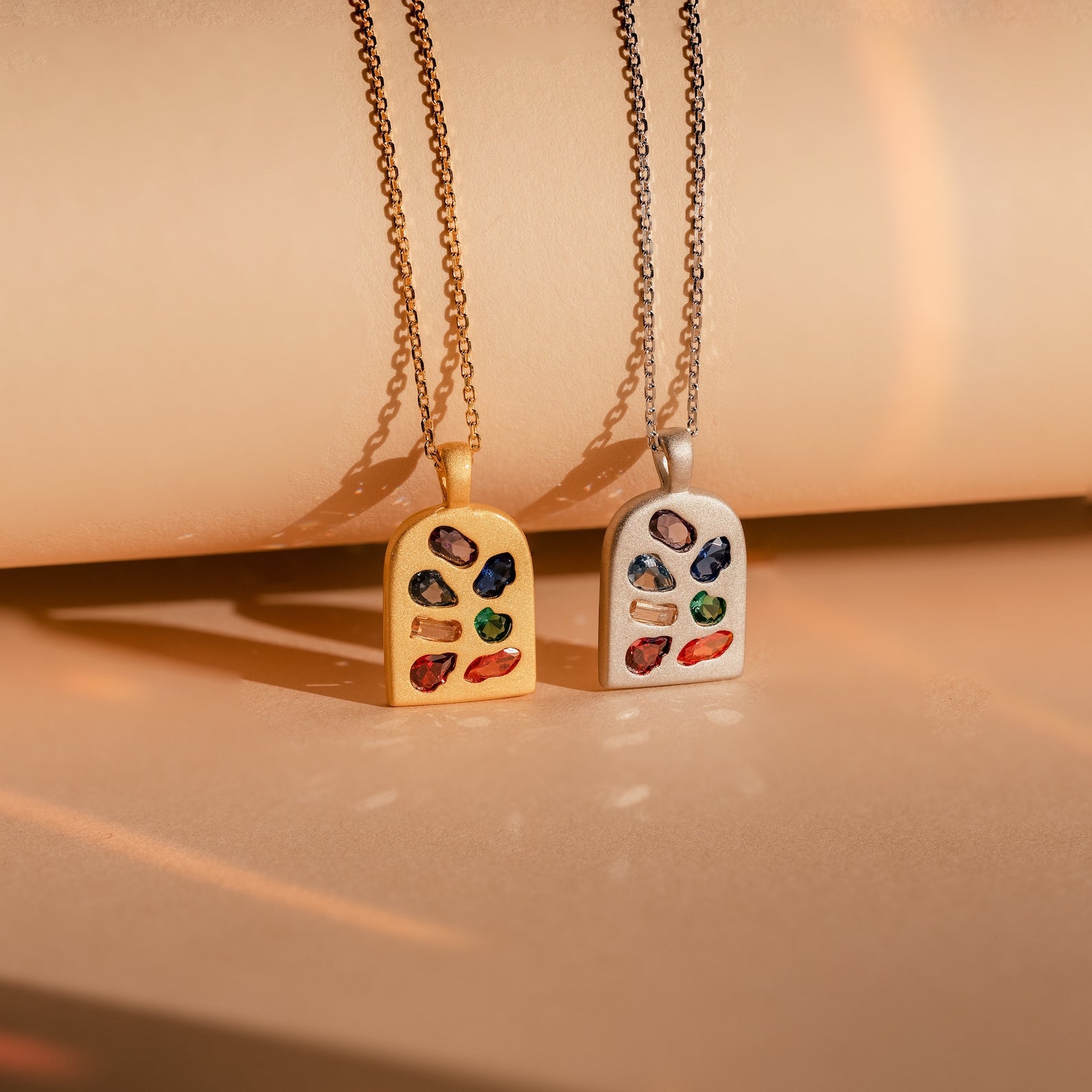 Mosaic Splendor: Abstract Art Deco Pendant Necklace Sterling Silver